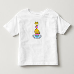 Camiseta De Bebé Girafa en Natación con anillo de natación