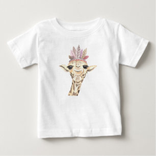 CAMISETA DE BEBÉ GIRAFFE ADORABLE CON PUNTOS DE TIPO ROSA Y TÁN