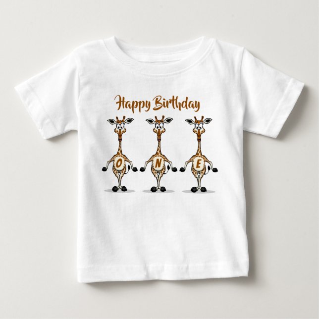 Camiseta de bebé Giraffe Birthday Trio One (Anverso)
