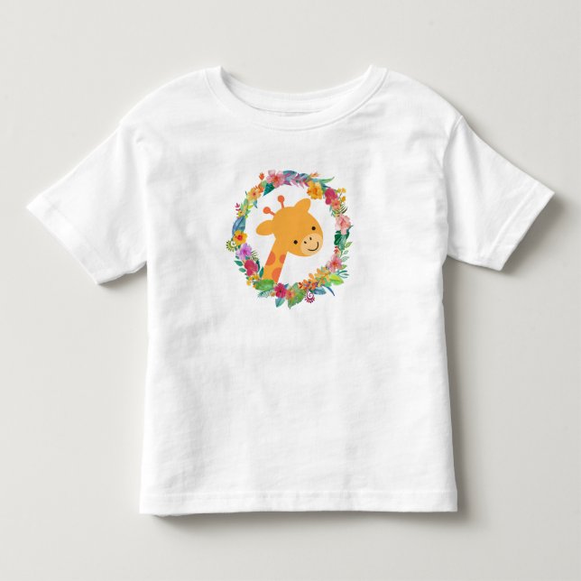 Camiseta De Bebé Giraffe cuta con una guirnalda floral acuática (Anverso)