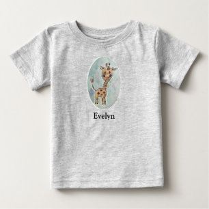 Camiseta De Bebé Giraffe de acuarela pintada a mano personalizada
