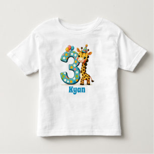 Camiseta De Bebé Giraffe de tercer cumpleaños personalizada