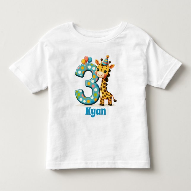 Camiseta De Bebé Giraffe de tercer cumpleaños personalizada (Anverso)
