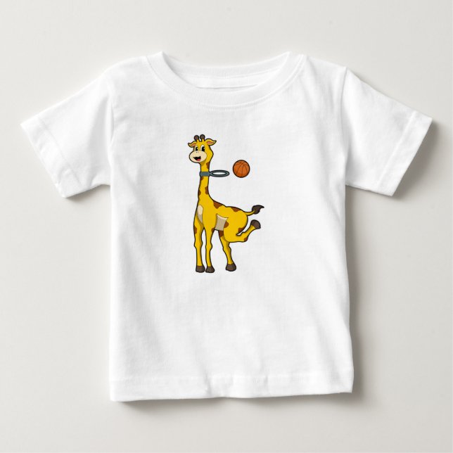 Camiseta De Bebé Giraffe en baloncesto con aro de baloncesto (Anverso)
