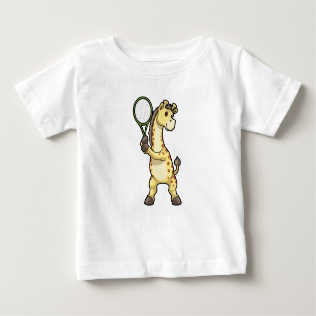 Camiseta De Bebé Giraffe en el tenis con raqueta de tenis (Anverso)