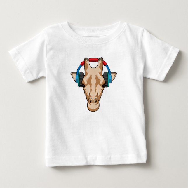 Camiseta De Bebé Giraffe en la música con auriculares (Anverso)
