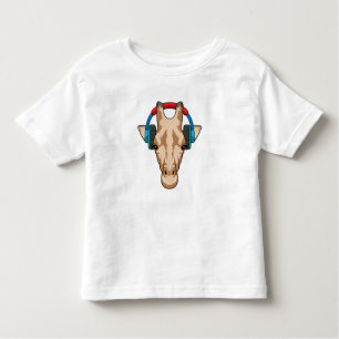 Camiseta De Bebé Giraffe en la música con auriculares