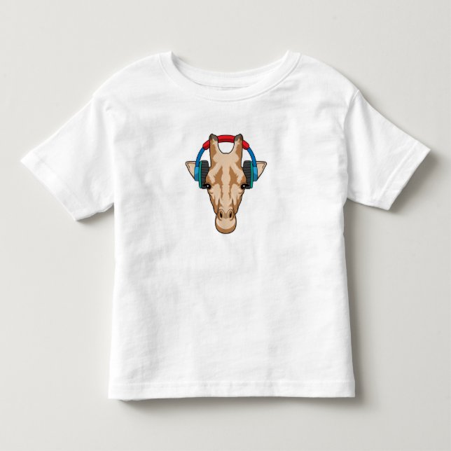 Camiseta De Bebé Giraffe en la música con auriculares (Anverso)