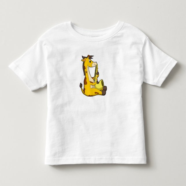 Camiseta De Bebé Giraffe en la música con saxofón.PNG (Anverso)