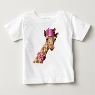 Camiseta De Bebé Giraffe en un gorra brillante rosa