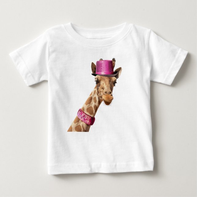 Camiseta De Bebé Giraffe en un gorra brillante rosa (Anverso)