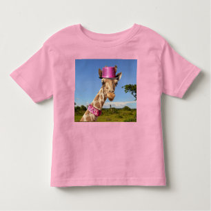 Camiseta De Bebé Giraffe en un gorra rosa brillante