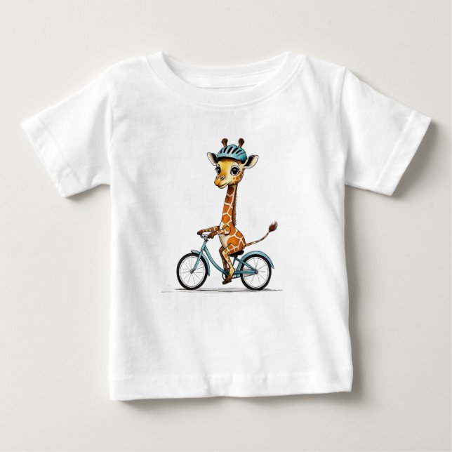 Camiseta De Bebé Giraffe montando una bicicleta - Lápiz de mano (Anverso)