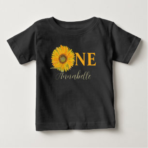 Camiseta De Bebé Girasol Cumpleaños 1 año Acuarela Amarillo Bebé