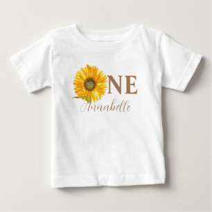 Camiseta De Bebé Girasol Cumpleaños 1 año Acuarela Amarillo Bebé