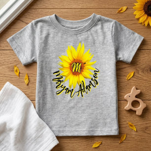 Camiseta De Bebé Girasol Sunshine + Nombre Monograma Anuncio