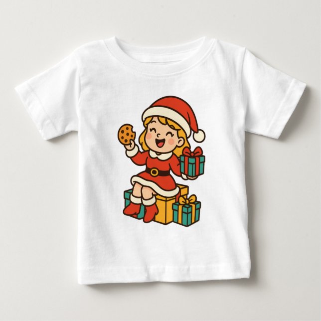 Camiseta De Bebé Girl Santa with Cookies and Gifts (Anverso)