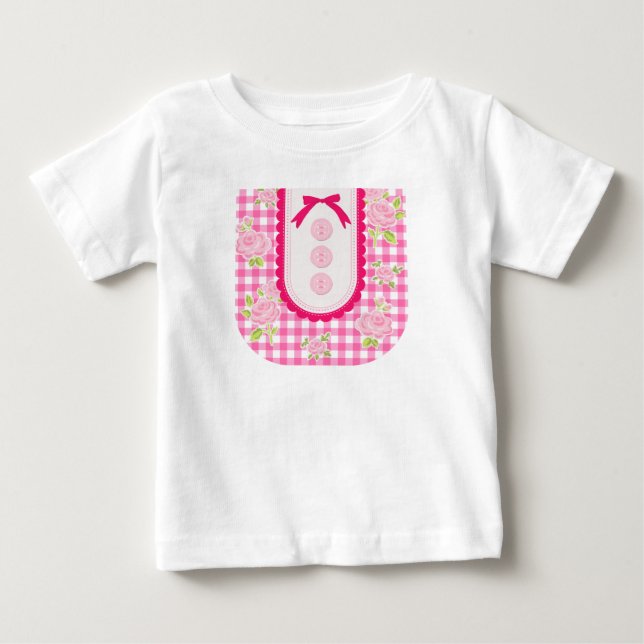 Camiseta De Bebé Girly gingham check pattern with cute ribbon (Anverso)