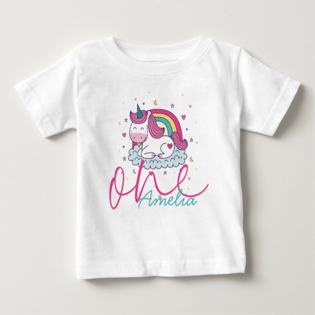 Camiseta De Bebé Girly Unicorn 1er cumpleaños (Anverso)