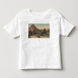 Camiseta De Bebé Glaciar, TA - vista de dos chalets y Mt. Rockwell