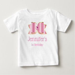 Camiseta De Bebé Glam Bow rosado con gema central Cumpleaños 1