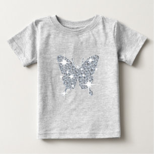 Camiseta De Bebé Glam faux diamante gorgote mariposa en gris