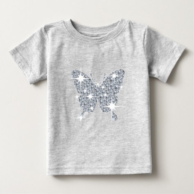 Camiseta De Bebé Glam faux diamante gorgote mariposa en gris (Anverso)
