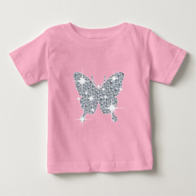Camiseta De Bebé Glam faux diamante gorgote mariposa en rosa bebé (Anverso)