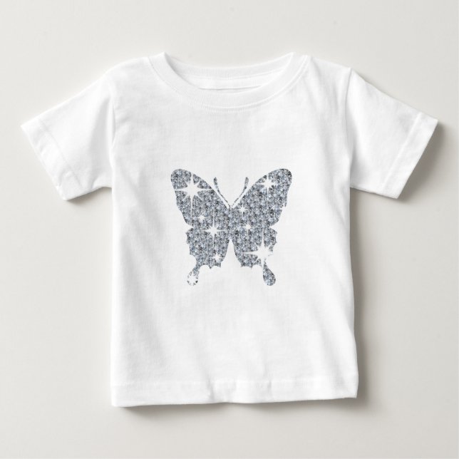 Camiseta De Bebé Glam faux diamante gorgote mariposa sobre blanco (Anverso)