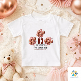 Camiseta De Bebé Glitter de acuarela Rosa Oro globo 3 cumpleaños
