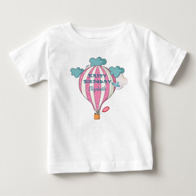 Camiseta De Bebé Globo De Aire Caliente Rosa Con Raccoon (Anverso)