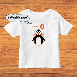 Camiseta De Bebé Globo de naranja de pingüino de tercer cumpleaños