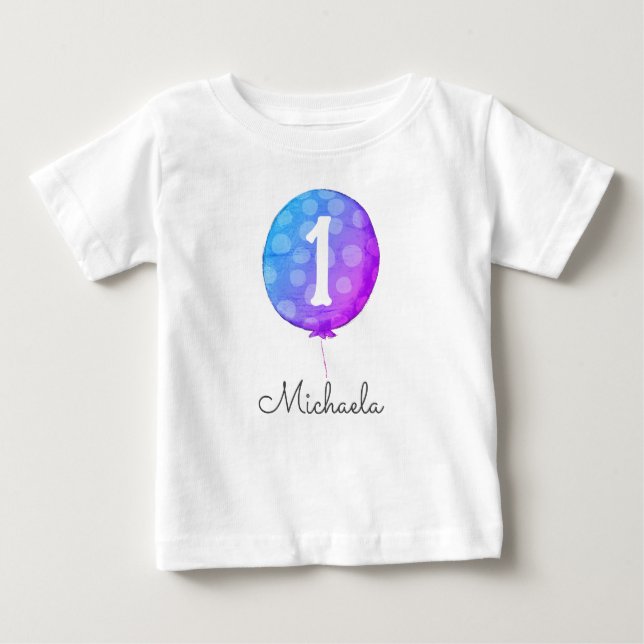 Camiseta De Bebé Globo de niña bebé morada linda Cumpleaños 1er cum (Anverso)