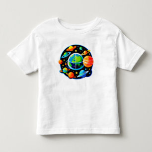 Camiseta De Bebé Globo Espacial Vibrante Con Planetas