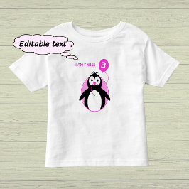 Camiseta De Bebé Globo rosa de pingüino de tercer cumpleaños