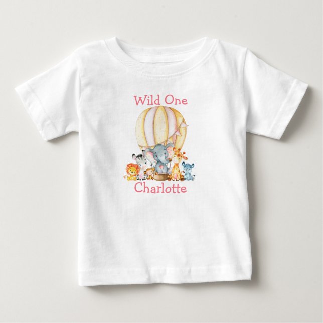 Camiseta De Bebé Globo rosado de animales salvajes de Safari de pri (Anverso)