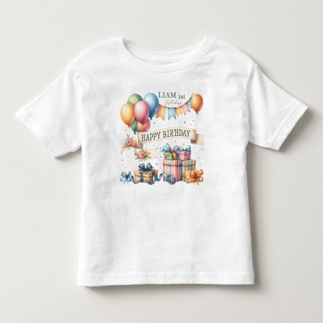 Camiseta De Bebé Globos de osito niños foto cumpleaños (Anverso)