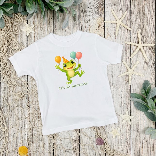 Camiseta De Bebé Globos de rana personalizados bebé bebé cumpleaños (Frog Balloons Toddler Baby 1st 2nd 3rd 4th 5th birthday T-shirt for him/her. Personalize it.)