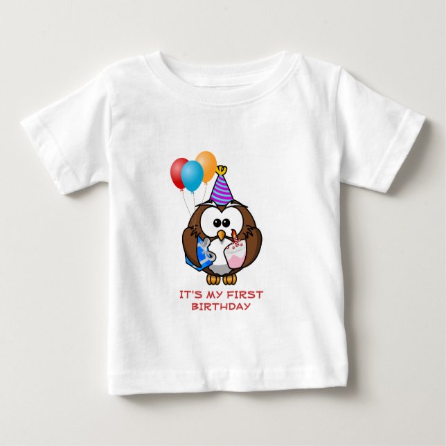 Camiseta De Bebé Globos torta del búho y cumpleaños de encargo del (Anverso)