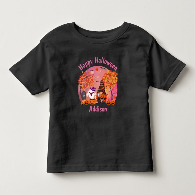 Camiseta De Bebé Gnome De Halloween Y Fantasma Con Texto (Anverso)