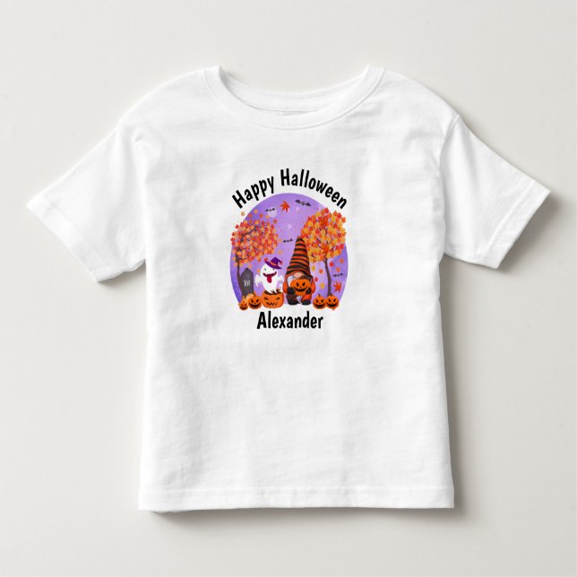Camiseta De Bebé Gnome De Halloween Y Fantasma Con Texto (Anverso)