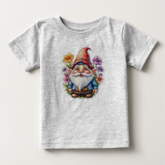 Camiseta De Bebé Gnome Y Flores 1 (Anverso)
