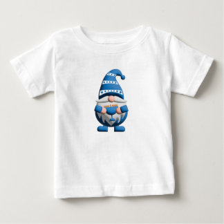Camiseta De Bebé Gnomo de Janucá azul blanco sosteniendo Menorá