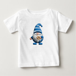 Camiseta De Bebé Gnomo de Janucá azul blanco sosteniendo Perinola