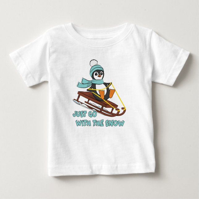 Camiseta De Bebé Go With The Snow Sledding Cute Penguin Winter (Anverso)