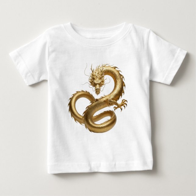 Camiseta De Bebé Golden Chinese Dragon Art | Mythical Creature Fant (Anverso)
