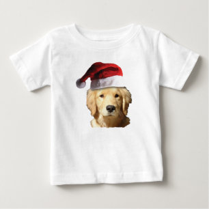Camiseta De Bebé Golden Retriever vistiendo un Gorra de Santa Claus