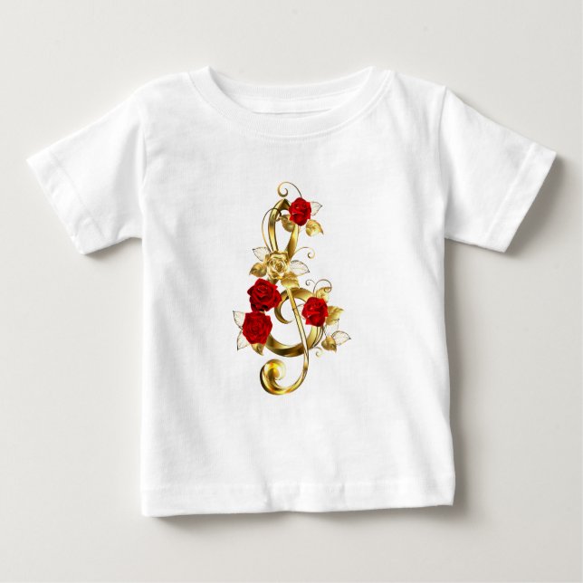 Camiseta De Bebé Golden Treble Clef con flores Rosas (Anverso)