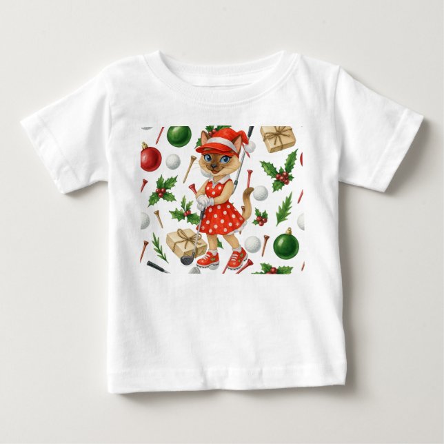 Camiseta De Bebé Golf Navidad temática para amantes de los gatos (Anverso)