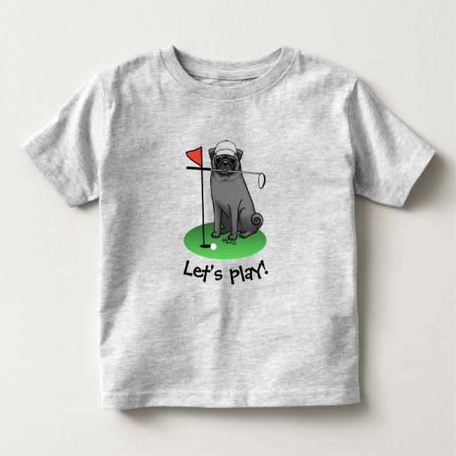 Camiseta De Bebé Golf Pug Jugando Golf (negro) Cute Dog Funny (Anverso)